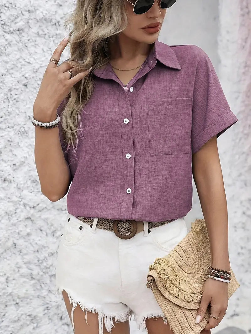 Avina | Collared Short Sleeve Button Front Shirt