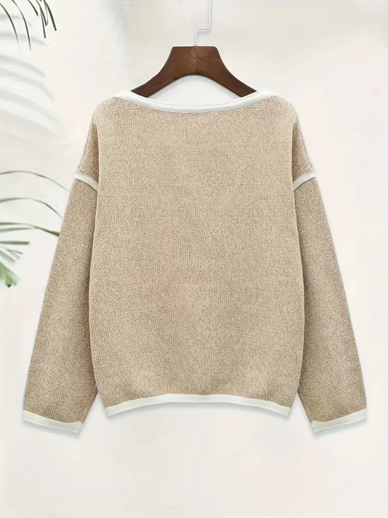 Giselda | Long Sleeve Contrast Trim Knit Sweater