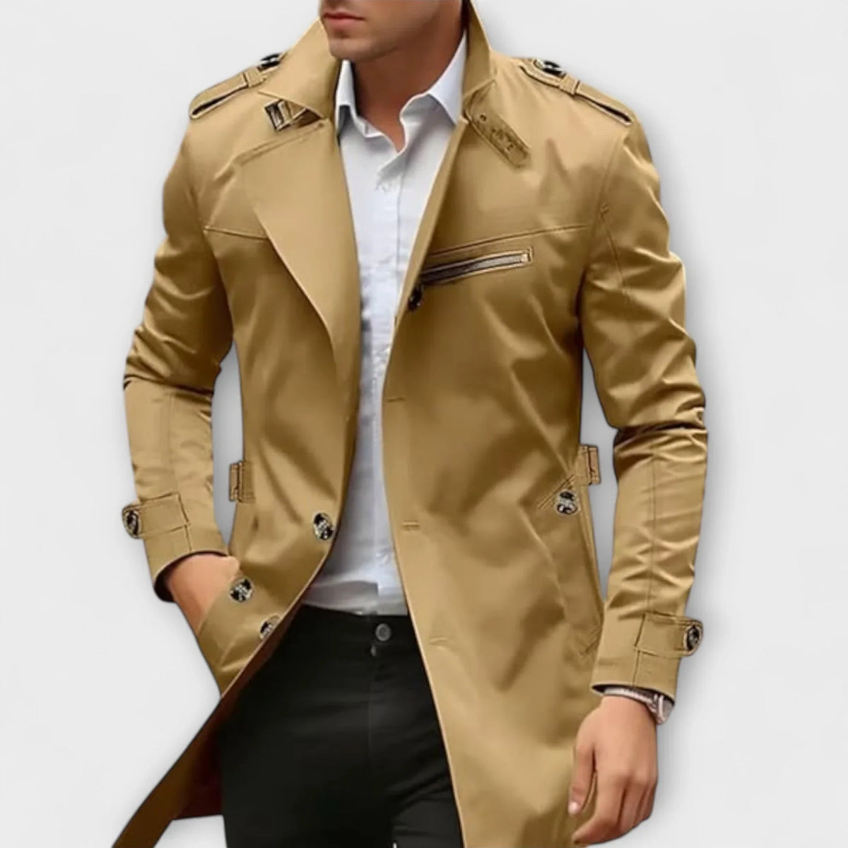 Felipe | Trench Coat with Epaulettes and Zip Pocket
