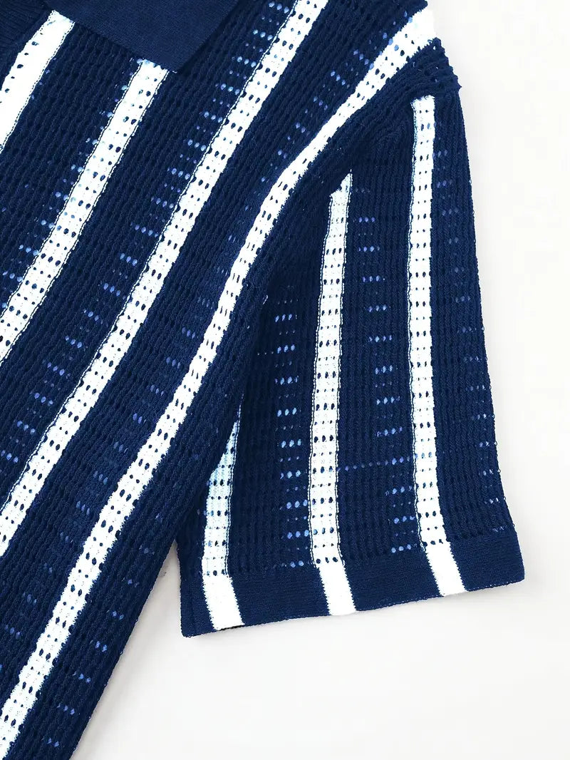 Cordell | Striped Short Sleeve Button Knit Shirt