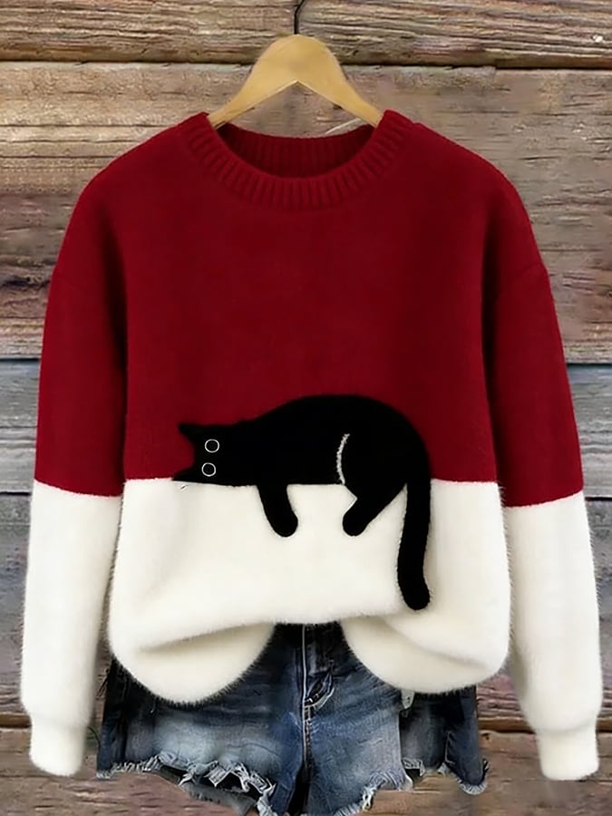 Kalisine | Casual Cat Graphic Sweater in Multiple Colors