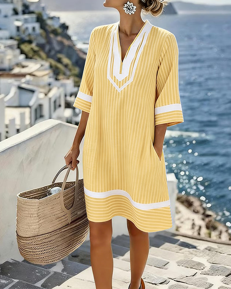 Alisia | Striped Tunic Dress with Contrast Trim