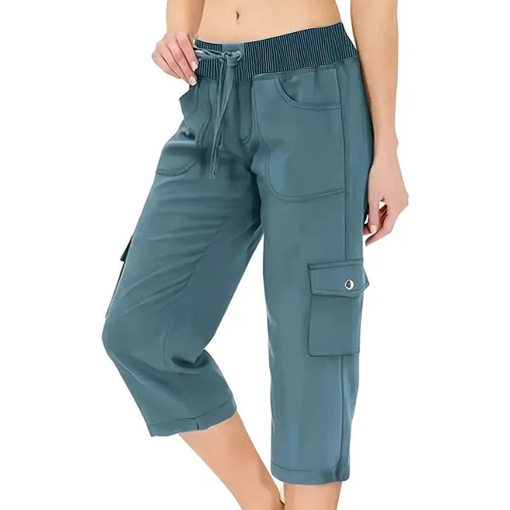 Mileni - High Waist Capri Cargo Drawstring Pants With Pockets