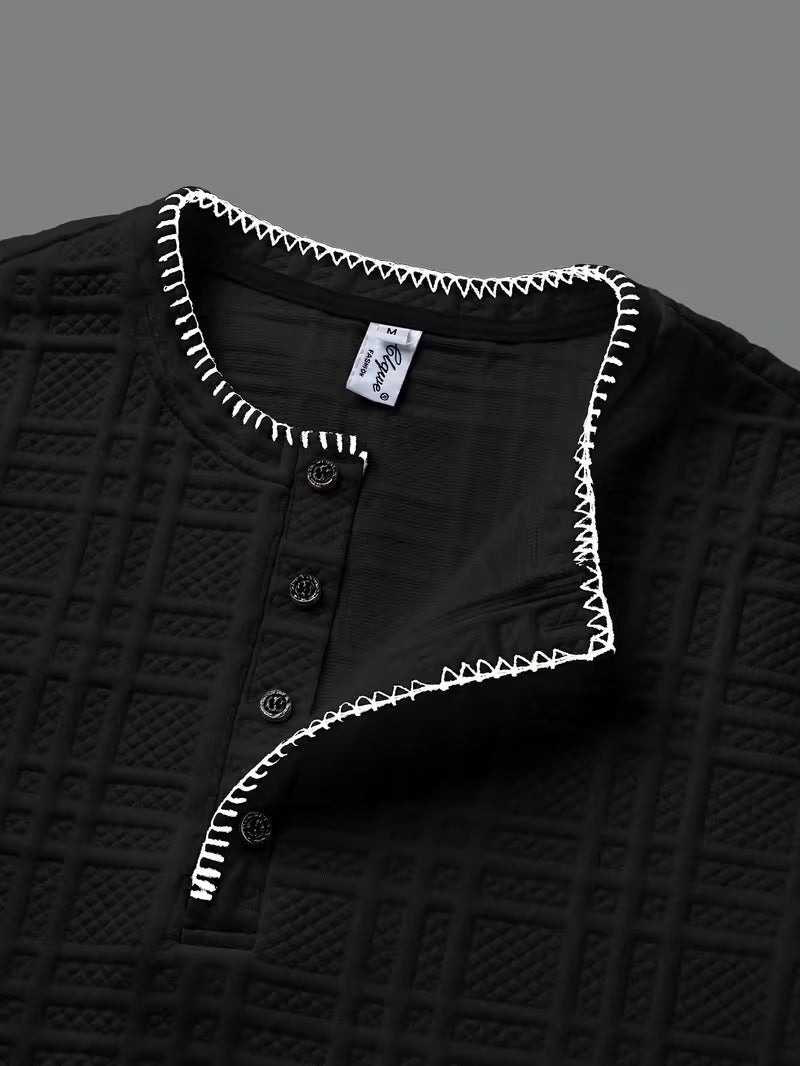 Layton | Henley T-Shirt Textured Short Sleeve Button Neck