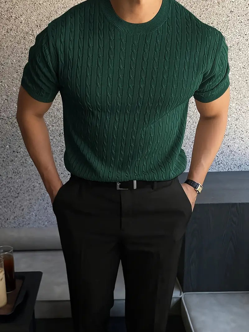 Kiril - Cable Knit Short Sleeve Crewneck Jumper