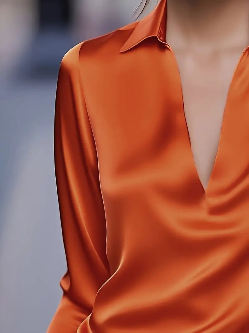 Lianyandra | V-Neck Satin Blouse in Light Pink