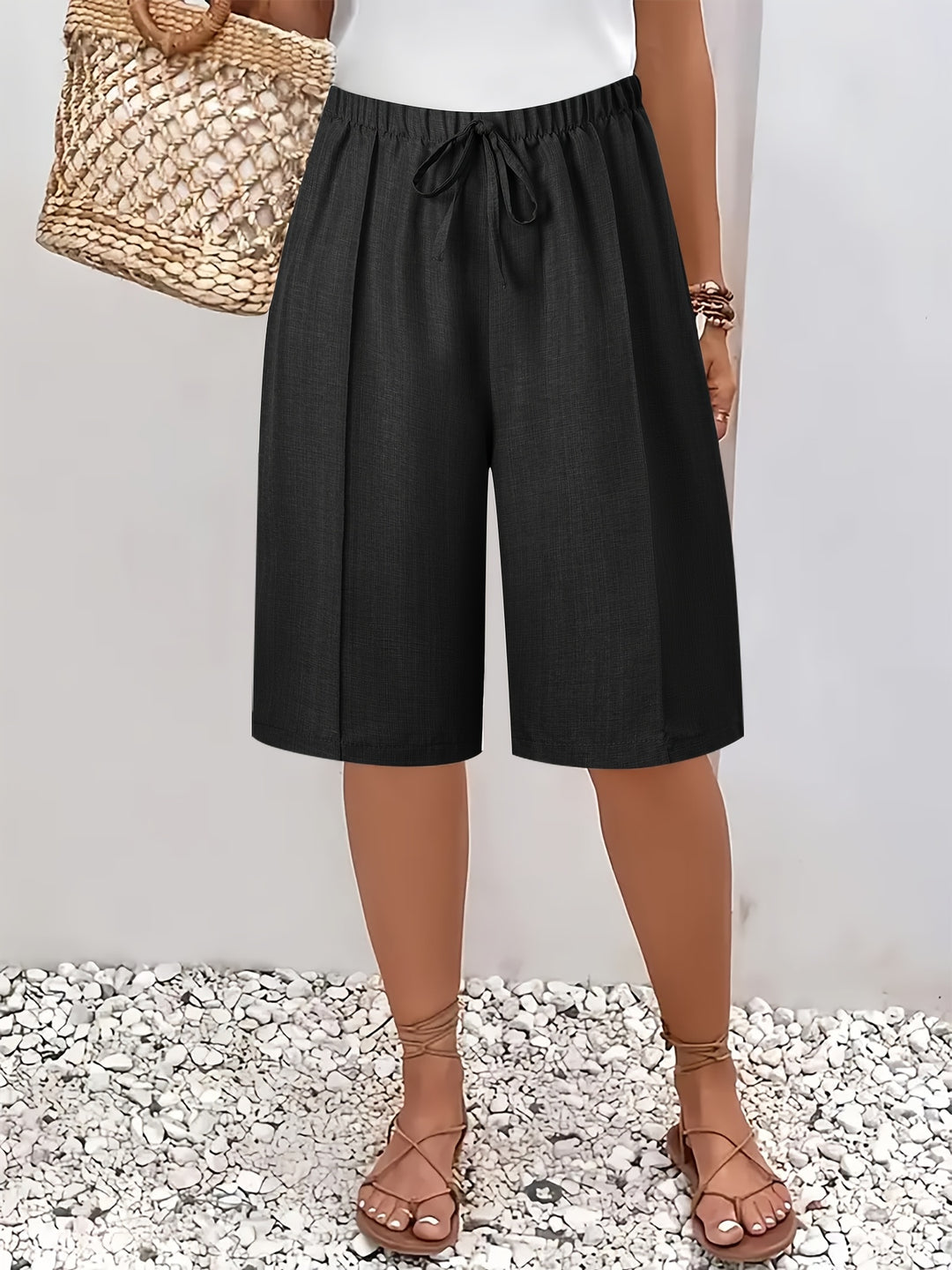 Piranda | Drawstring Wide Leg Bermuda Shorts