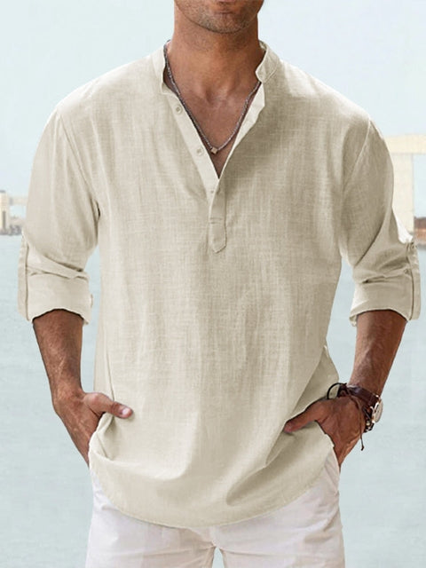 Leon | Henley Collar Roll Sleeve Shirt