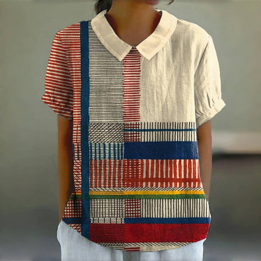 Maudie | Blouse Short Sleeve Patchwork Print Collar