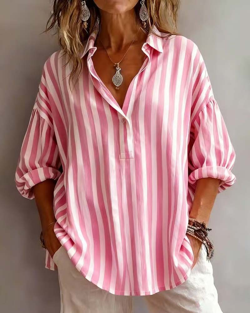 Jessy | Striped Collared Relaxed Fit Blouse