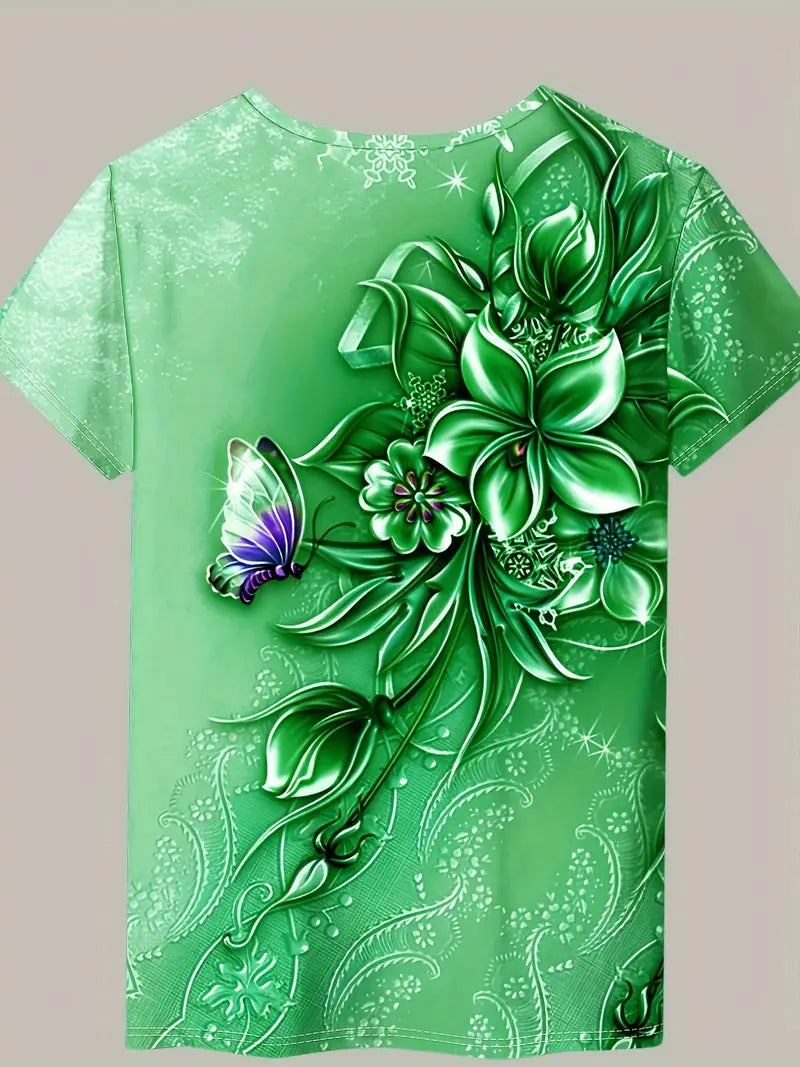 Carlisa | T-Shirt Floral Butterfly Short Sleeve Top