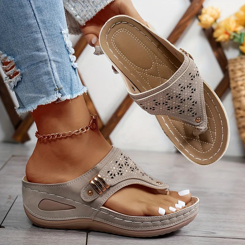 Tiara - Wedge Slip On Cutout Sandals