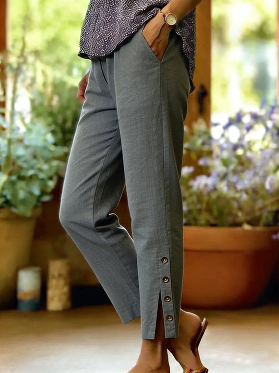 Kileza | Button Hem Loose Fit Ankle Trousers