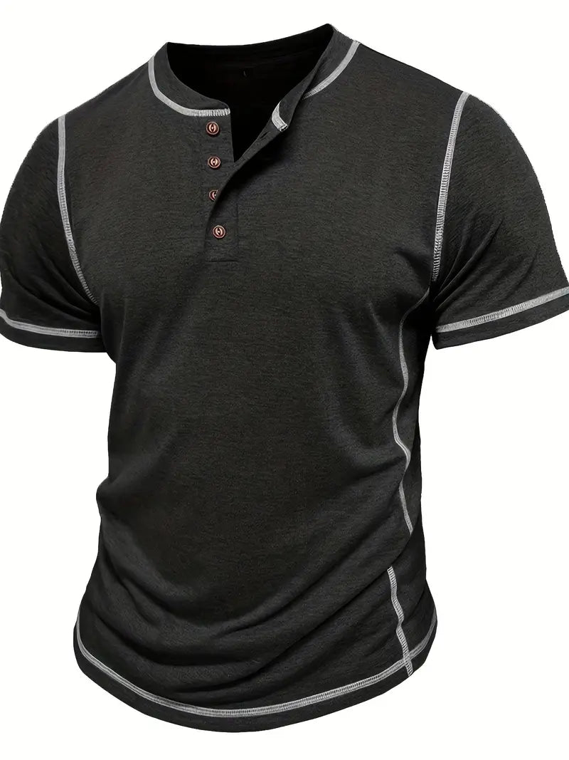 Orazio | Henley Short Sleeve Contrast Stitch Shirt
