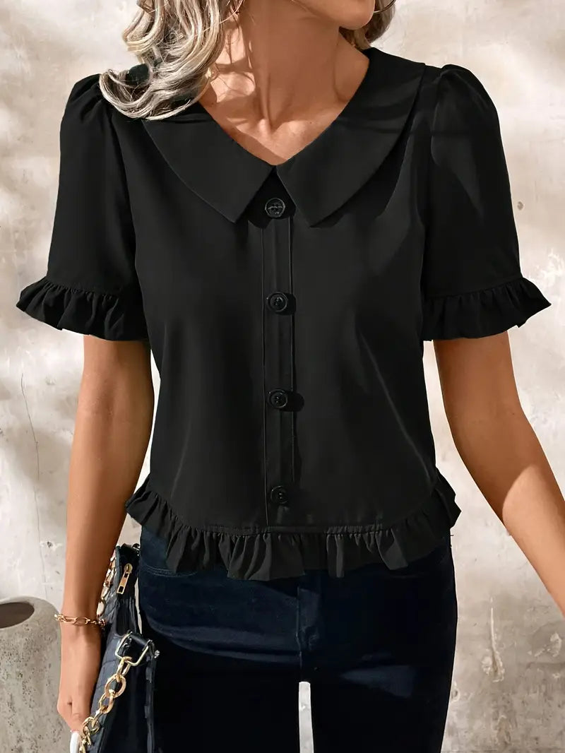 Foteini - Peter Pan Collar Short Sleeve Blouse