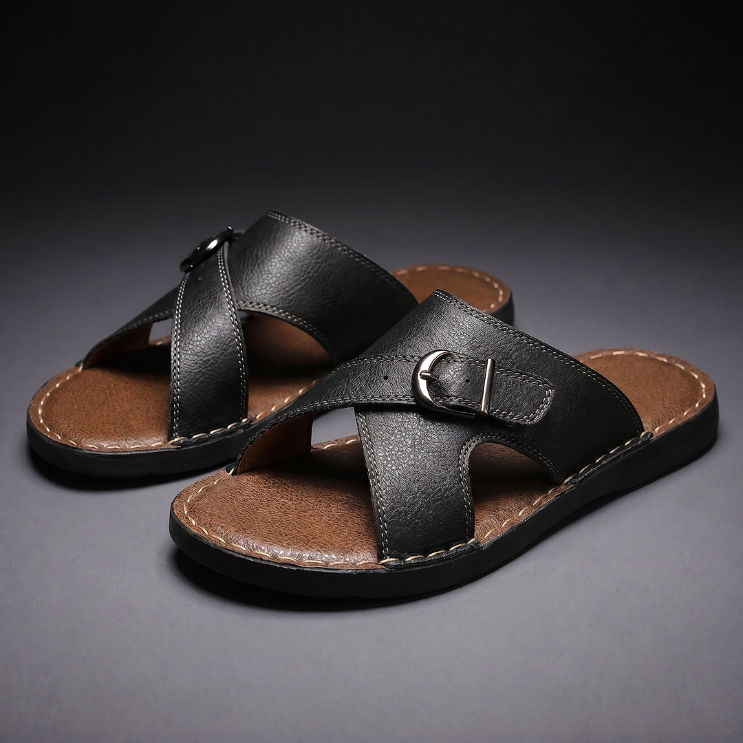 Sentner | Slide Sandals With Buckle Cross Straps