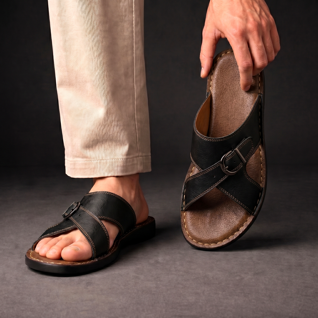 Sentner | Slide Sandals With Buckle Cross Straps