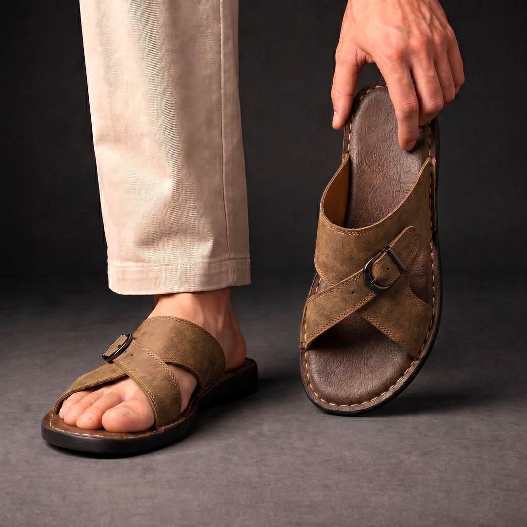 Sentner | Slide Sandals With Buckle Cross Straps
