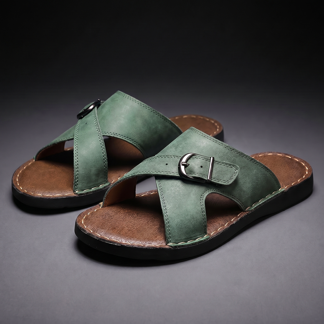 Sentner | Slide Sandals With Buckle Cross Straps