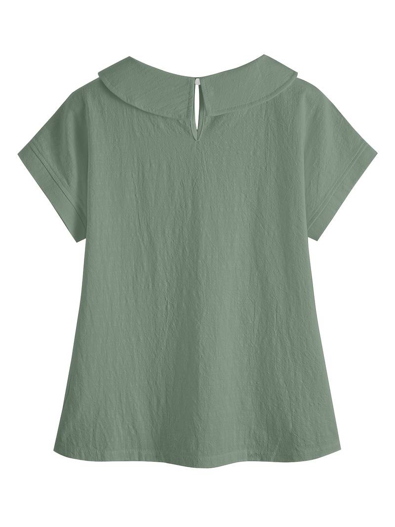 Krischelle - Peter Pan Collar Lace Trim Blouse