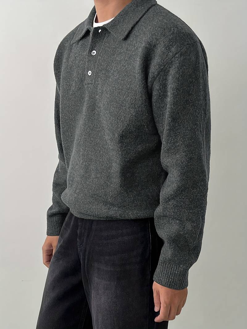 Eliran | Long Sleeve Textured Knit Polo Sweater