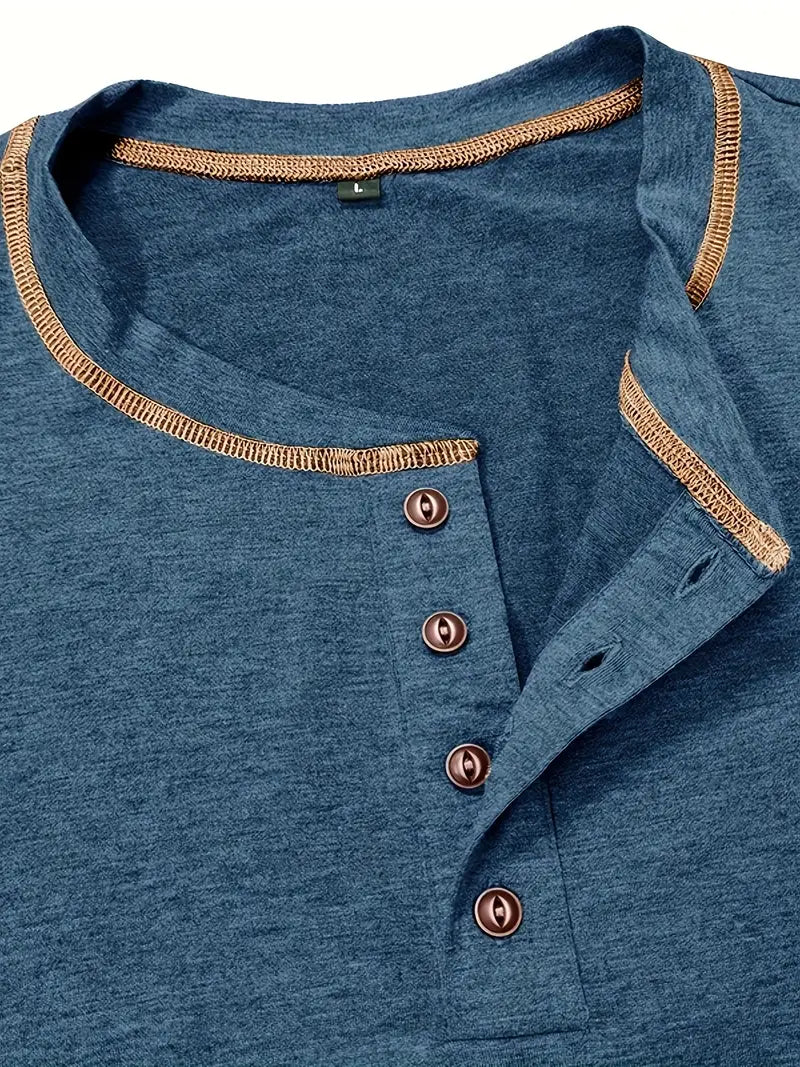 Orazio | Henley Short Sleeve Contrast Stitch Shirt