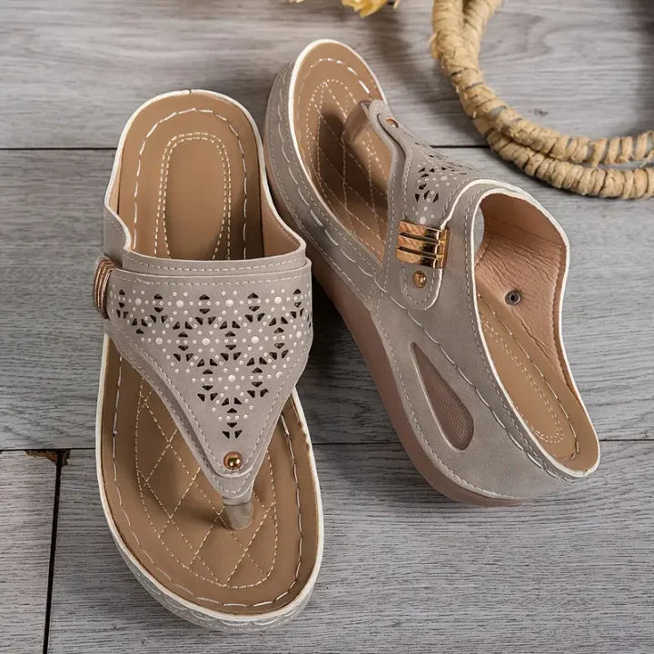 Tiara - Wedge Slip On Cutout Sandals