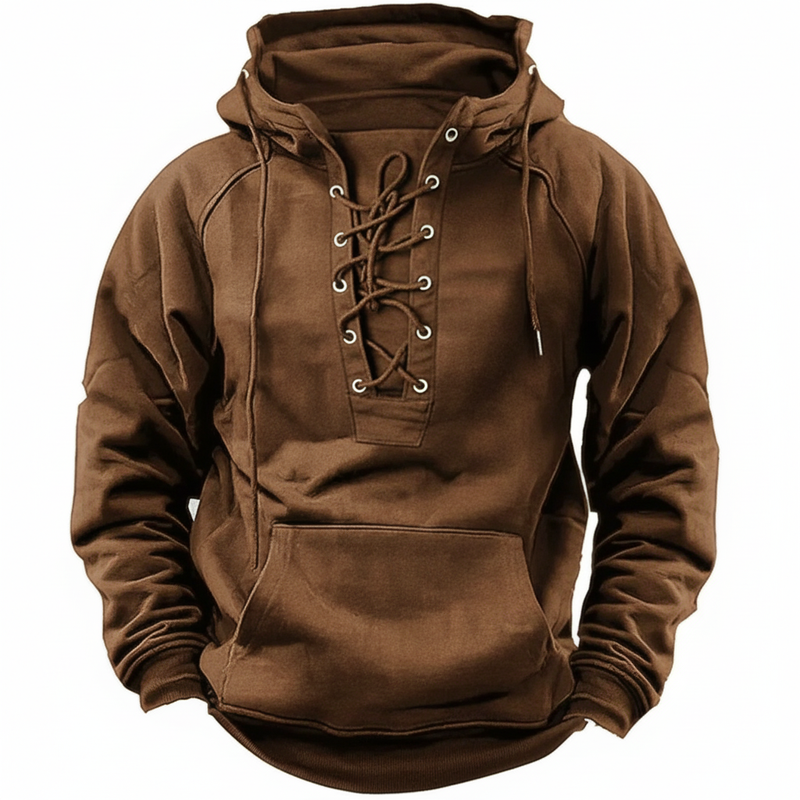 Hovav | Lace-Up Hooded Long Sleeve Pullover Sweatshirt
