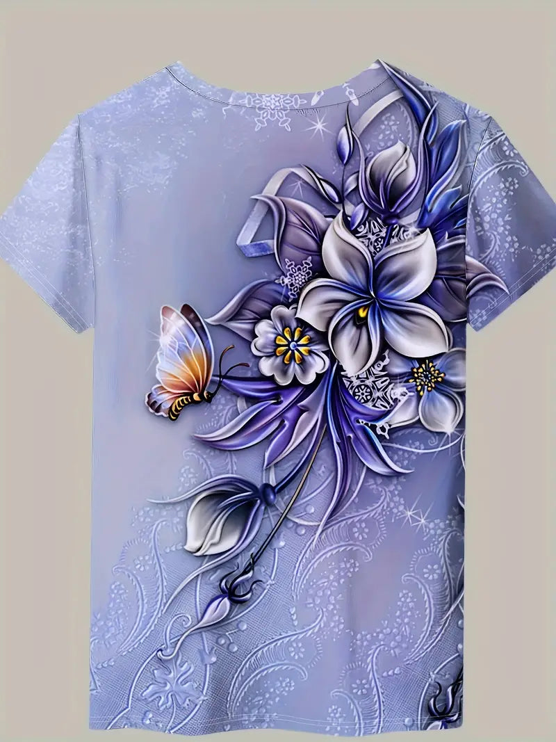 Carlisa | T-Shirt Floral Butterfly Short Sleeve Top