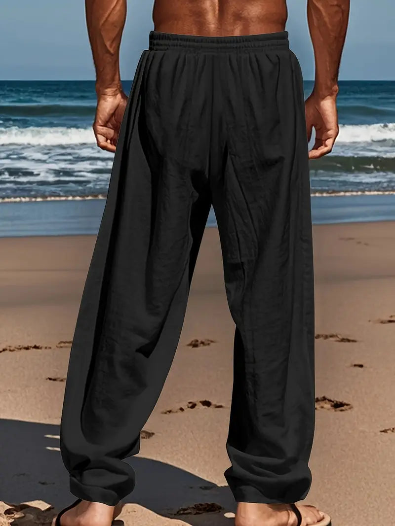 Babaev | Drawstring Wide Leg Casual Linen Pants