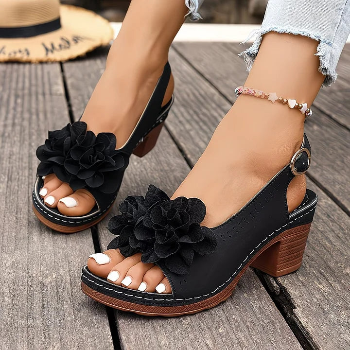 Gayanthi | Floral Open Toe Slingback Heels
