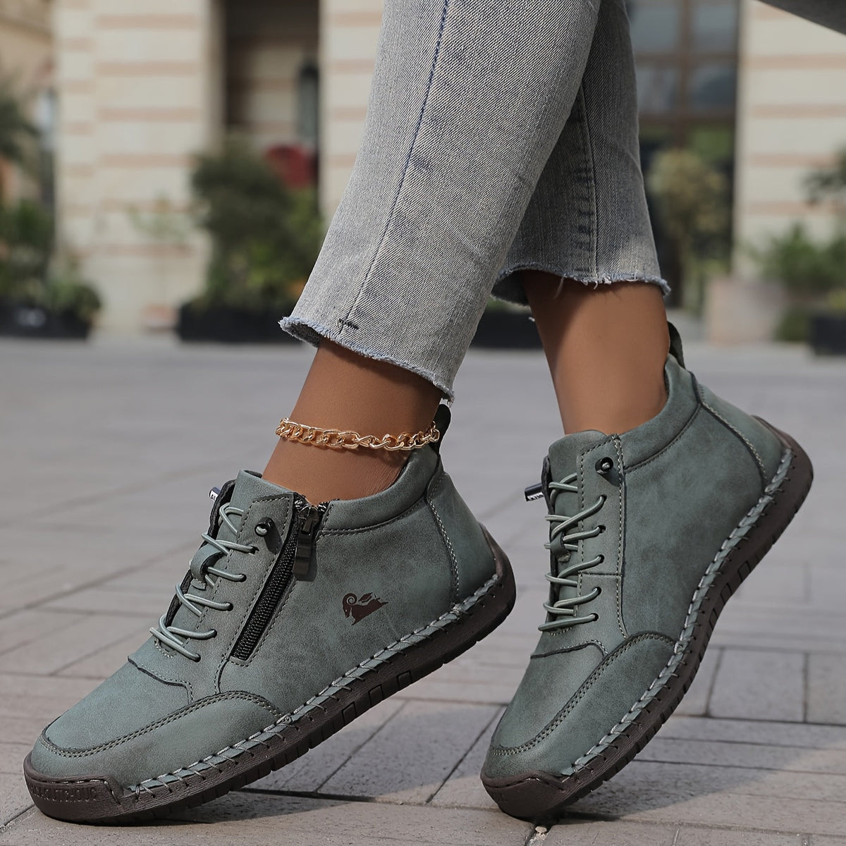 Lynette | Ankle Boots With Laces and Side Zippers