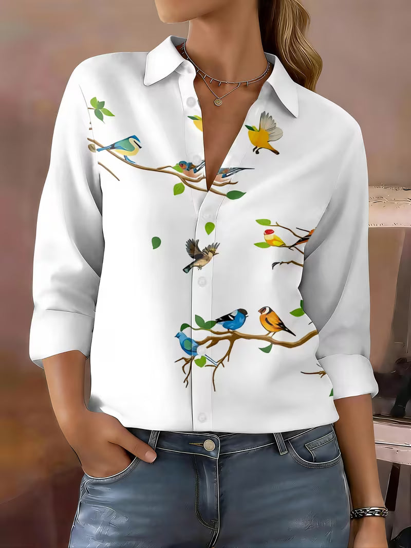 Clarella | Long Sleeve Printed Bird Shirt