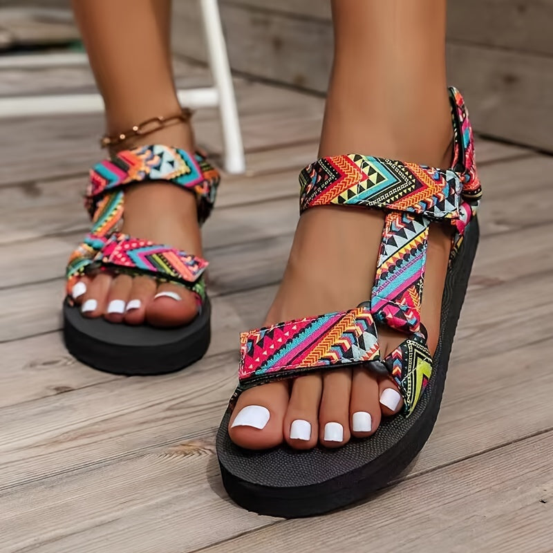 Viviana | Patterned Hook and Loop Platform Sandals