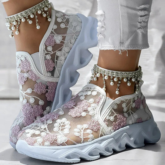 Abbie | Floral Mesh Slip On Walking Shoes