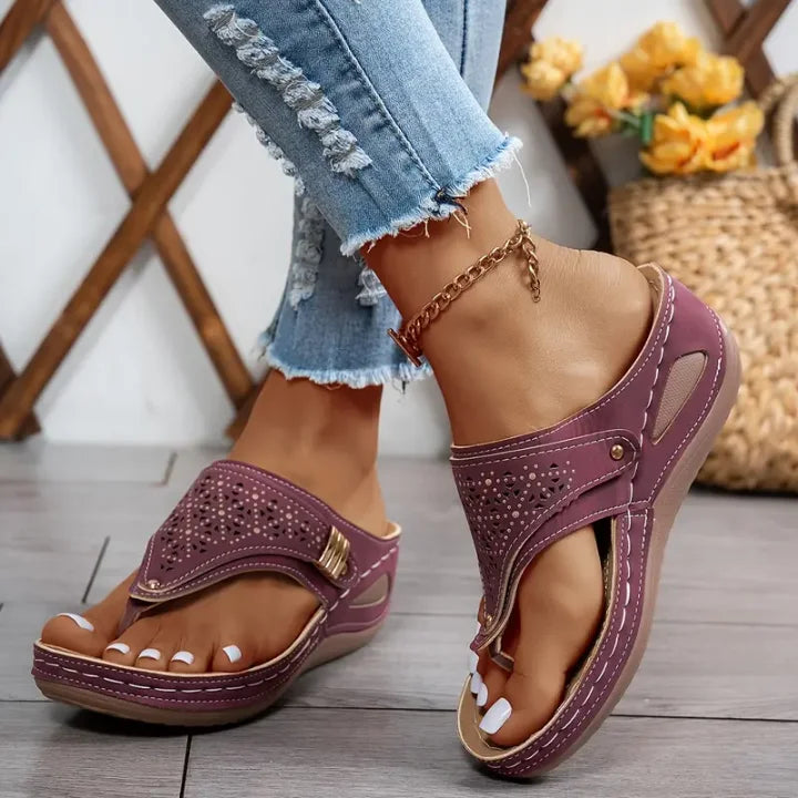 Tiara - Wedge Slip On Cutout Sandals