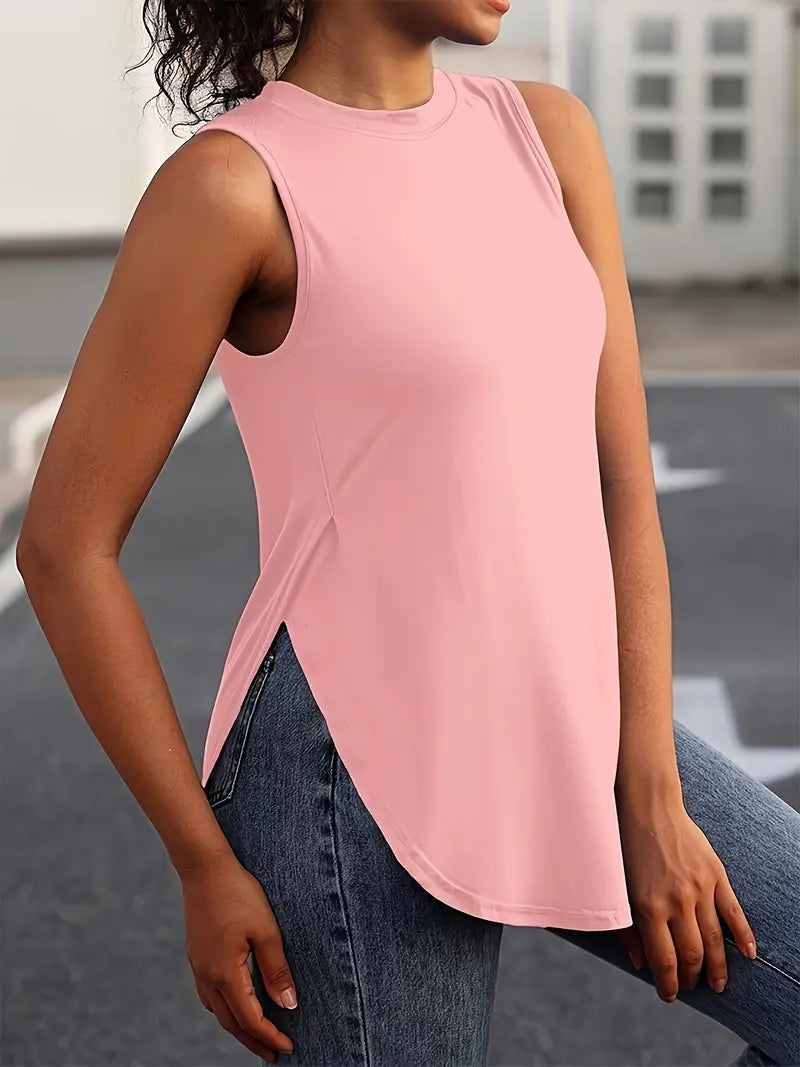 Desirae | Solid Sleeveless Crew Neck Tunic Top