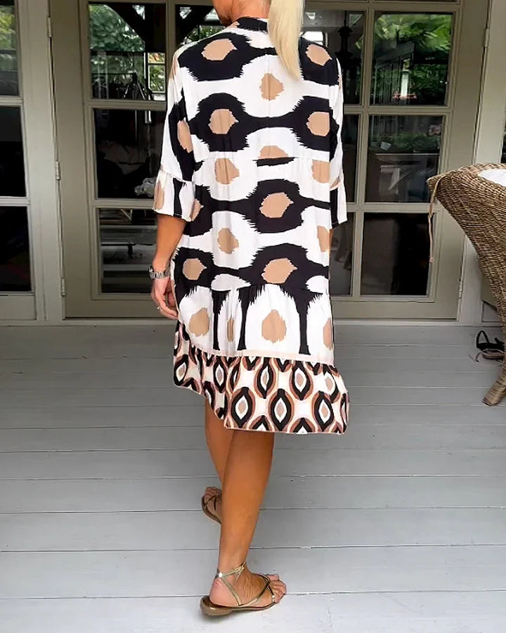 kinza | Printed V Neck Button Front Dress