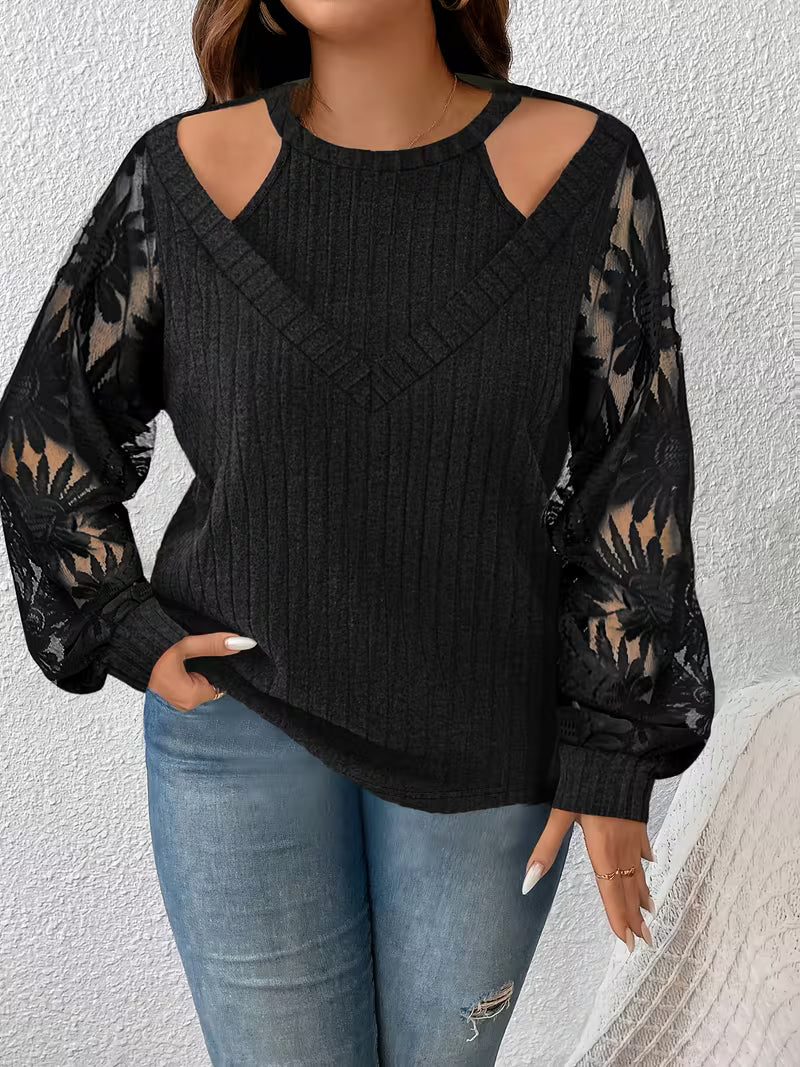 Suchinda | Cold-Shoulder Lace Sleeve Long Sleeve Top
