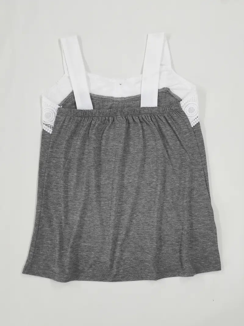 Malinda | Sleeveless Lace Trim Button Tank Top