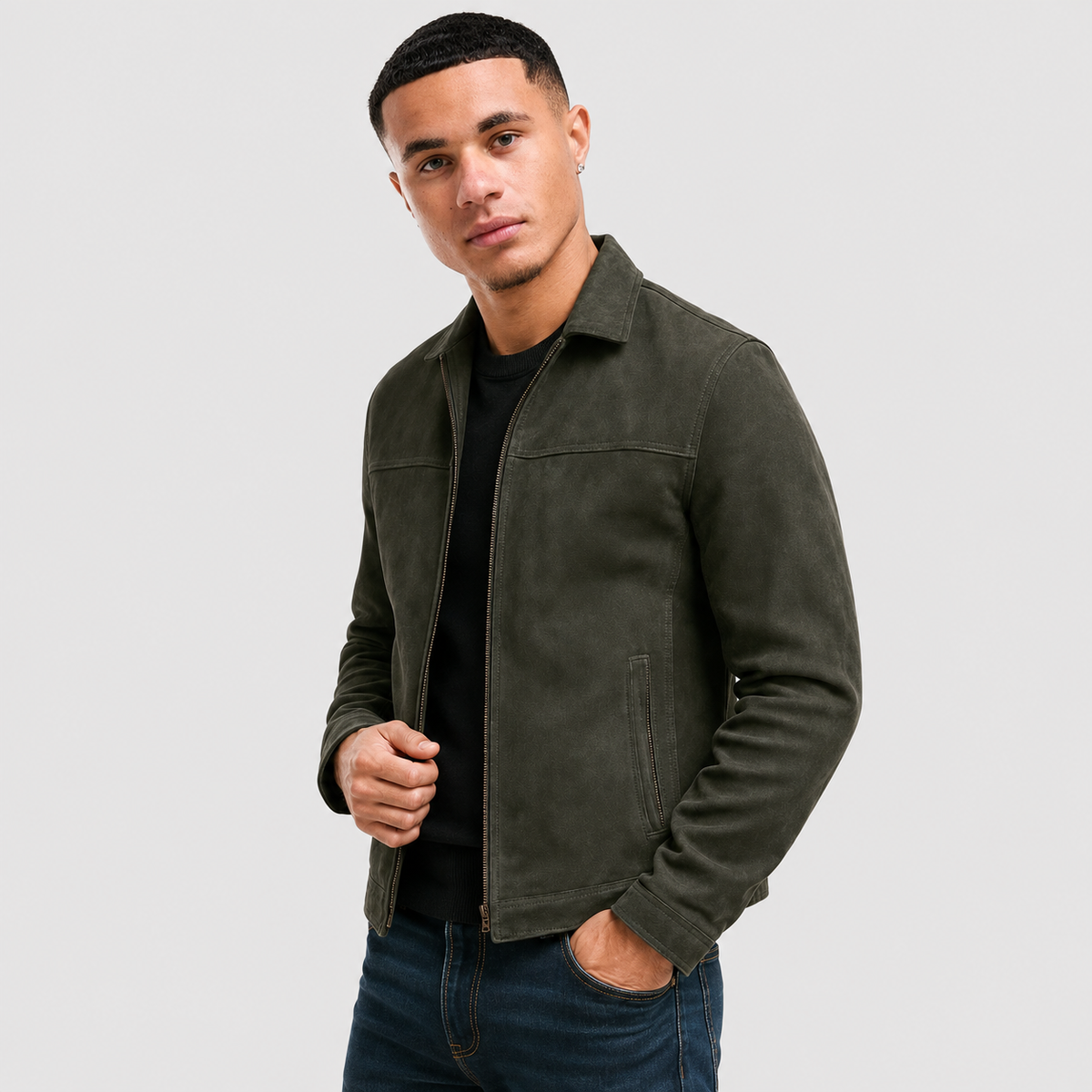 Arcadio | Jacket With Point Collar and Front Zipper