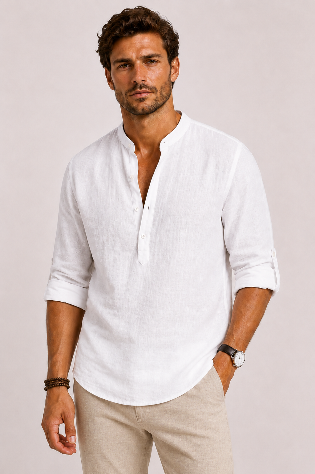 Matias | Shirt With Band Collar and Tab Sleeves