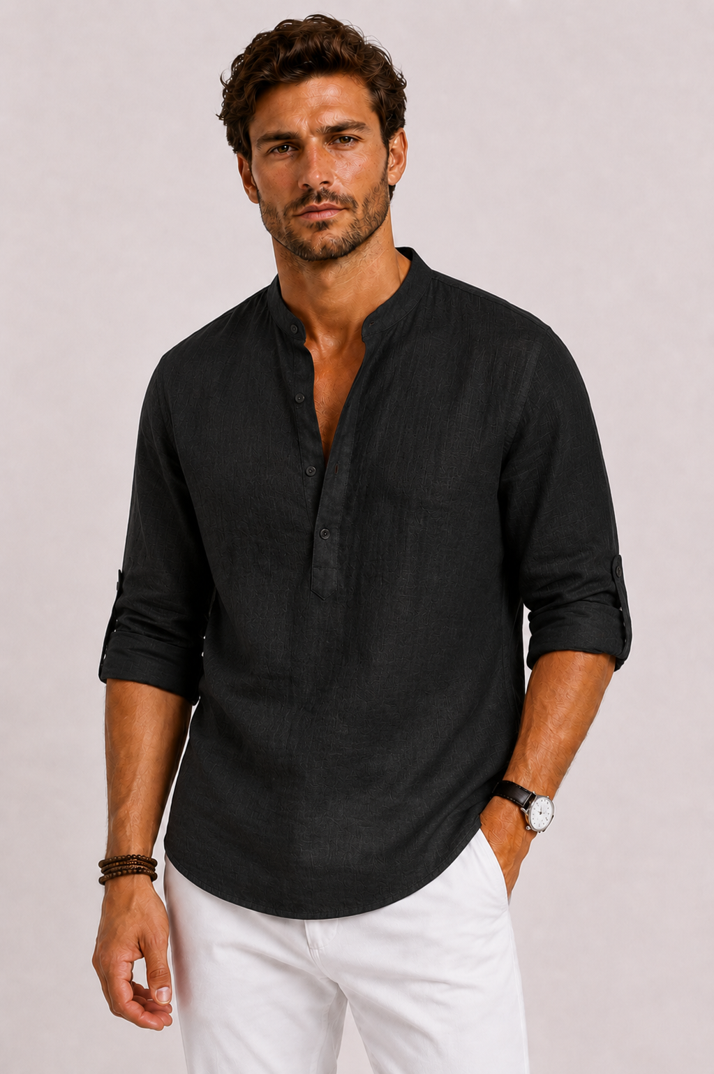 Matias | Shirt With Band Collar and Tab Sleeves