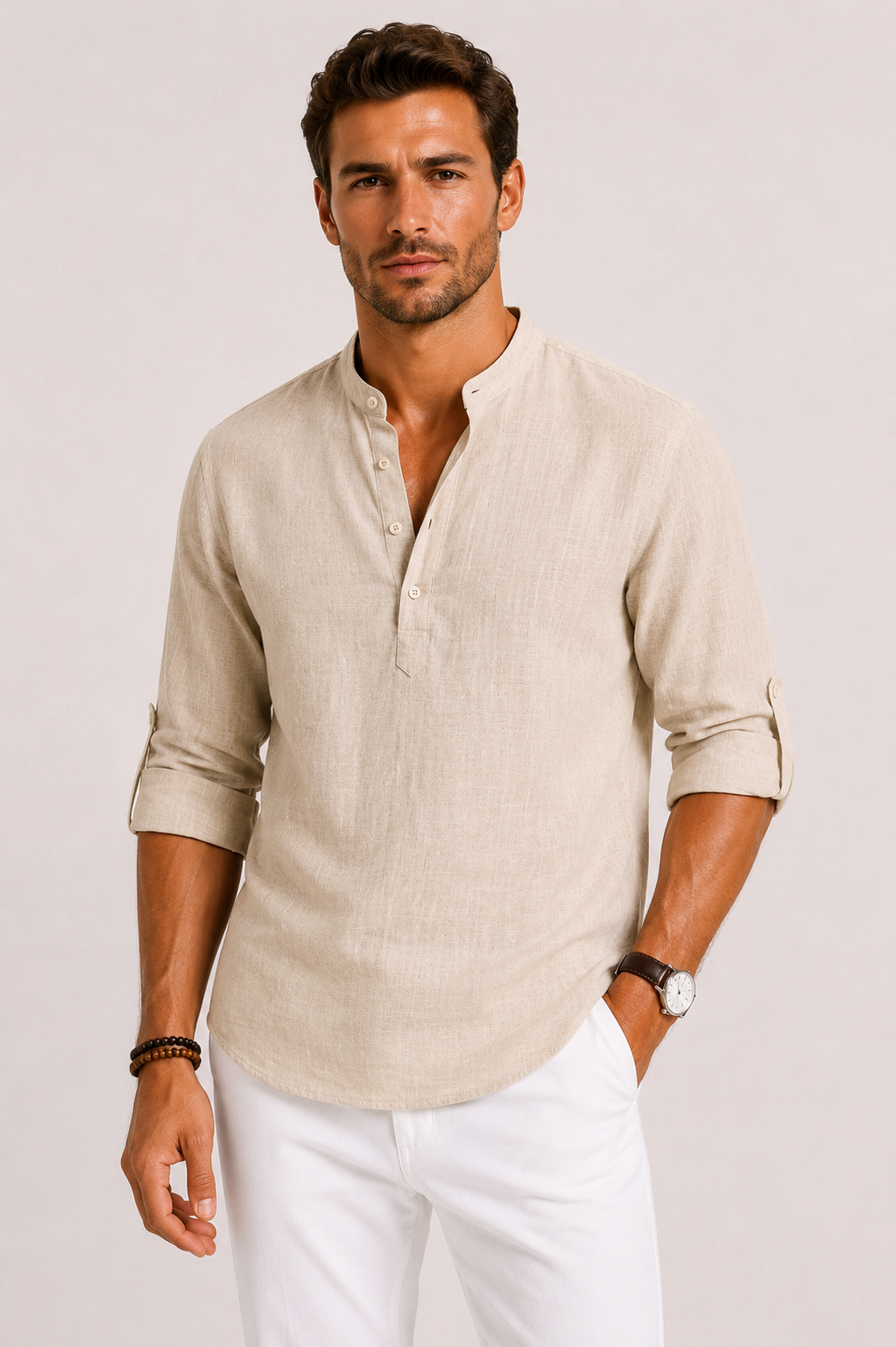 Matias | Shirt With Band Collar and Tab Sleeves