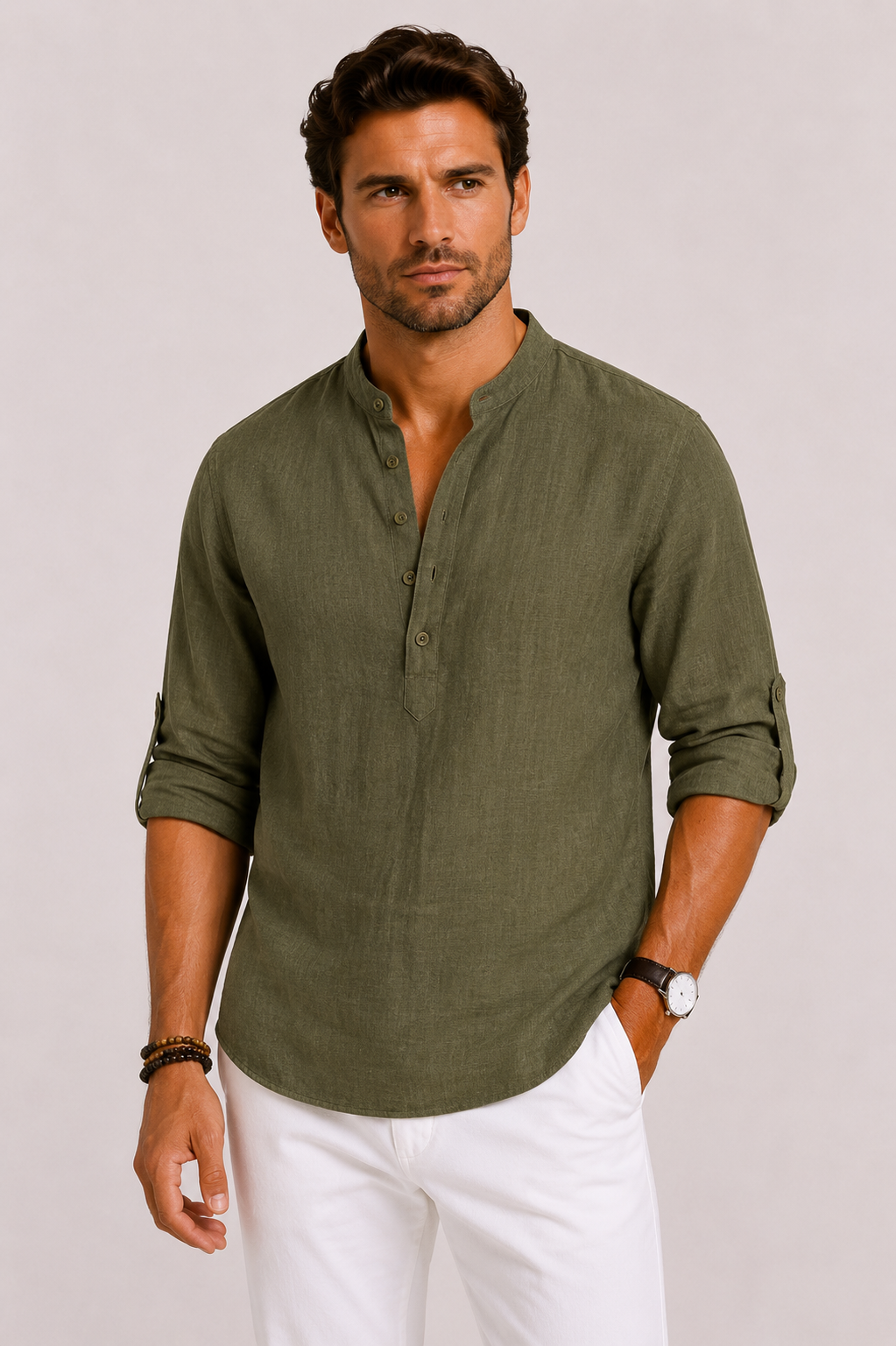 Matias | Shirt With Band Collar and Tab Sleeves
