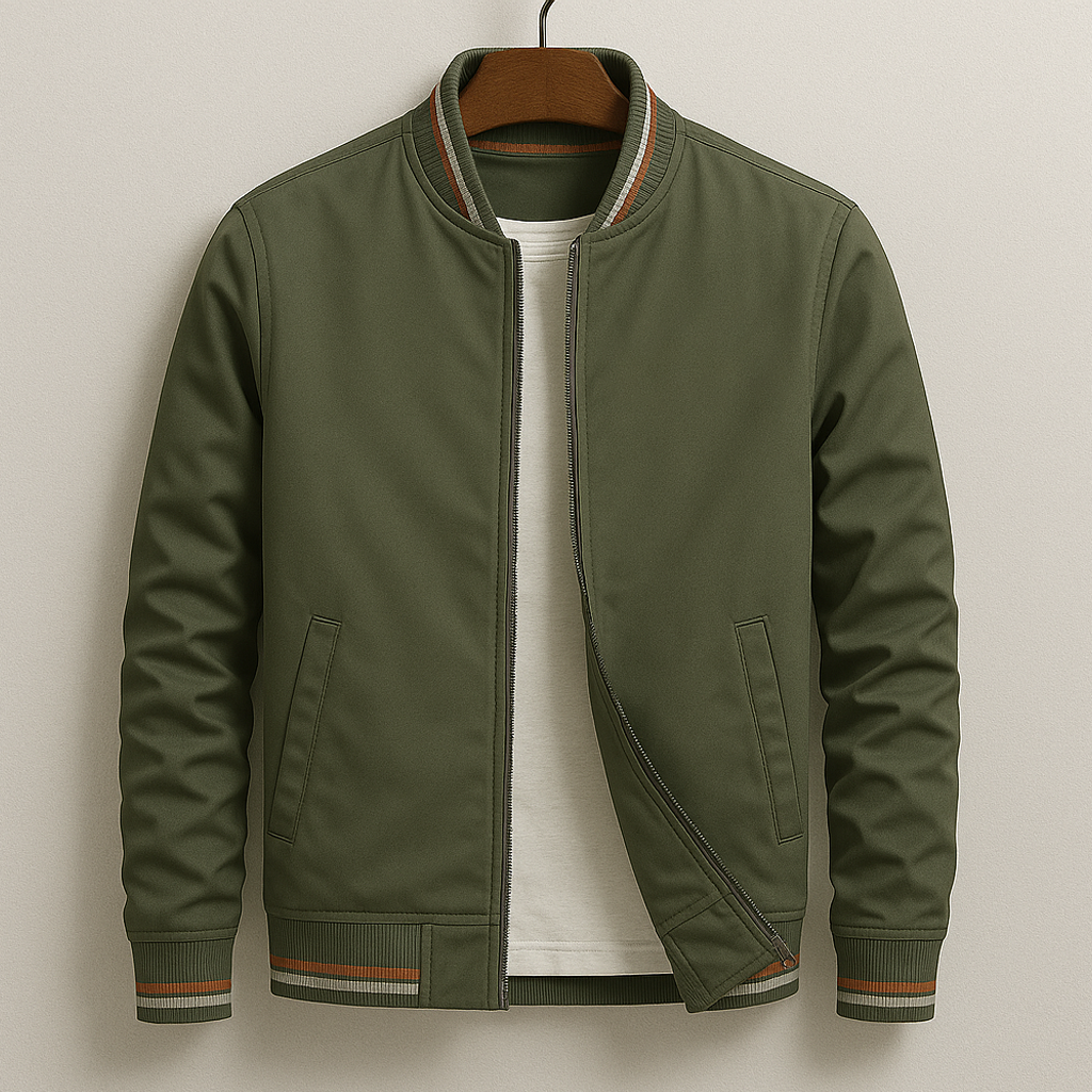 Reynaldo | Bomber Jacket With Striped Ribbed Trim