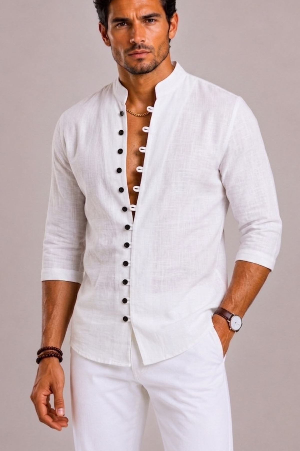 Melissa | Shirt With Band Collar and Loop Buttons