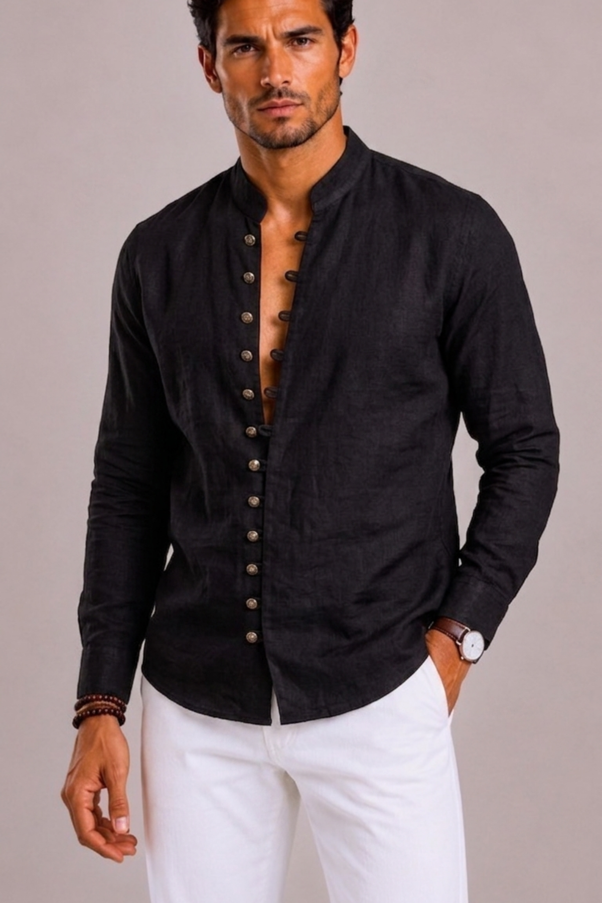 Melissa | Shirt With Band Collar and Loop Buttons