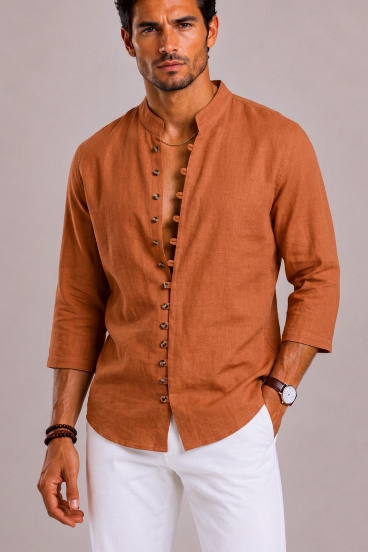 Melissa | Shirt With Band Collar and Loop Buttons