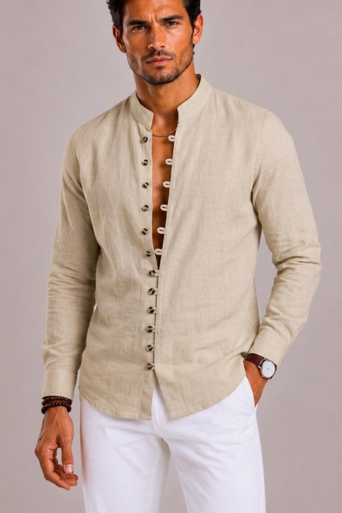 Melissa | Shirt With Band Collar and Loop Buttons